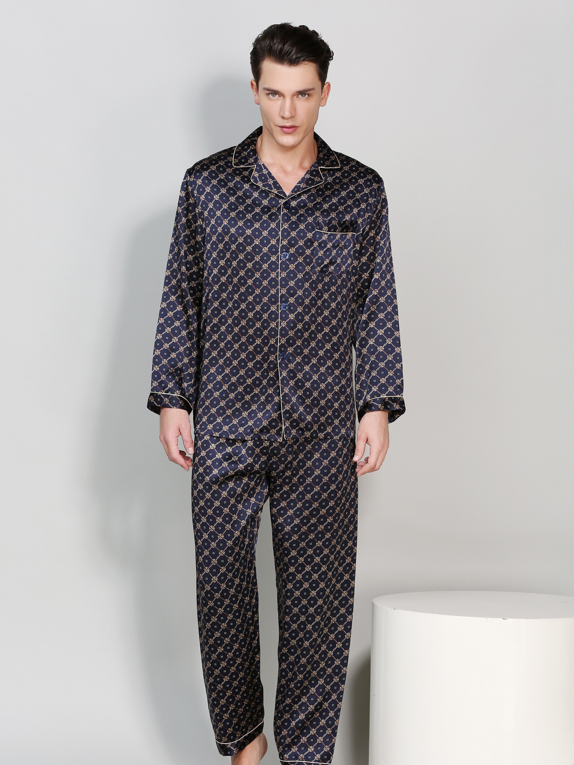 Best Silk Pajamas Printed Male Long Sleeve With 100 Silk
