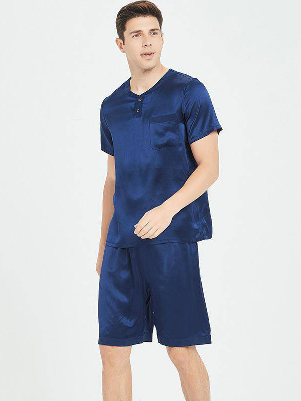 Confortable Short Silk Pajama Set For Men Summer Silk Nightwear