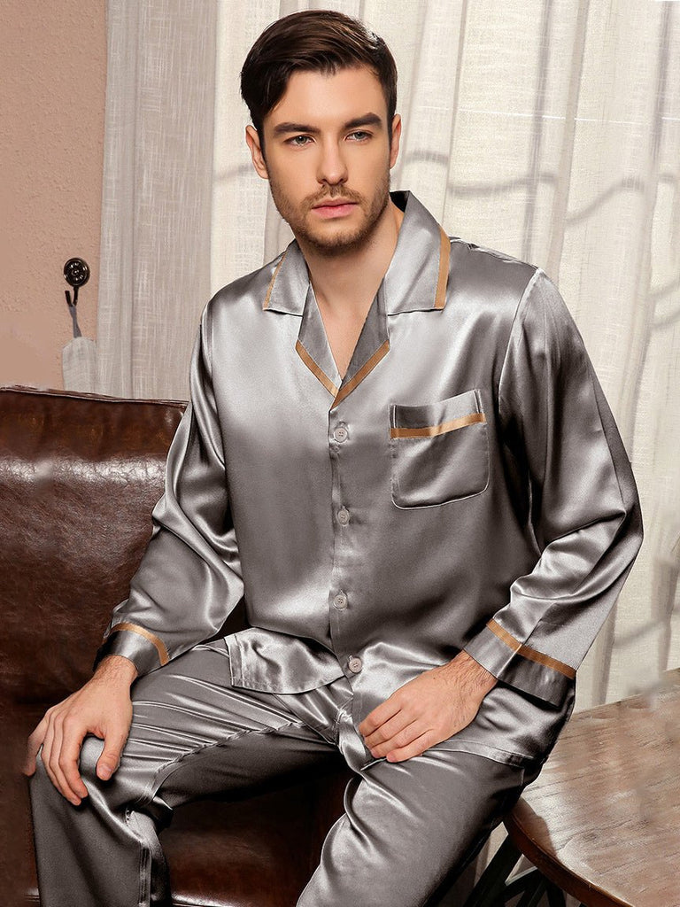 22MM Silk Long Sleeves Sleepwear Men's Luxury Silk Pajamas Set