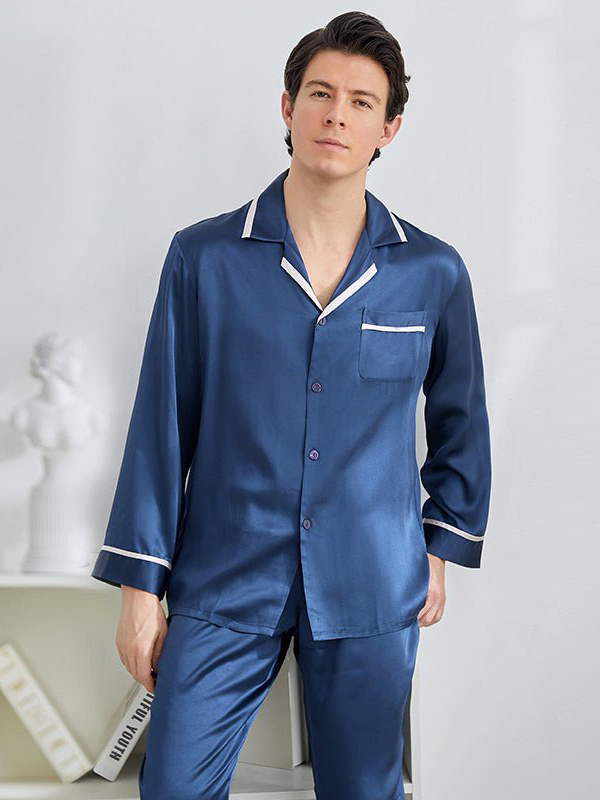 22MM Silk Long Sleeves Sleepwear Men's Luxury Silk Pajamas Set