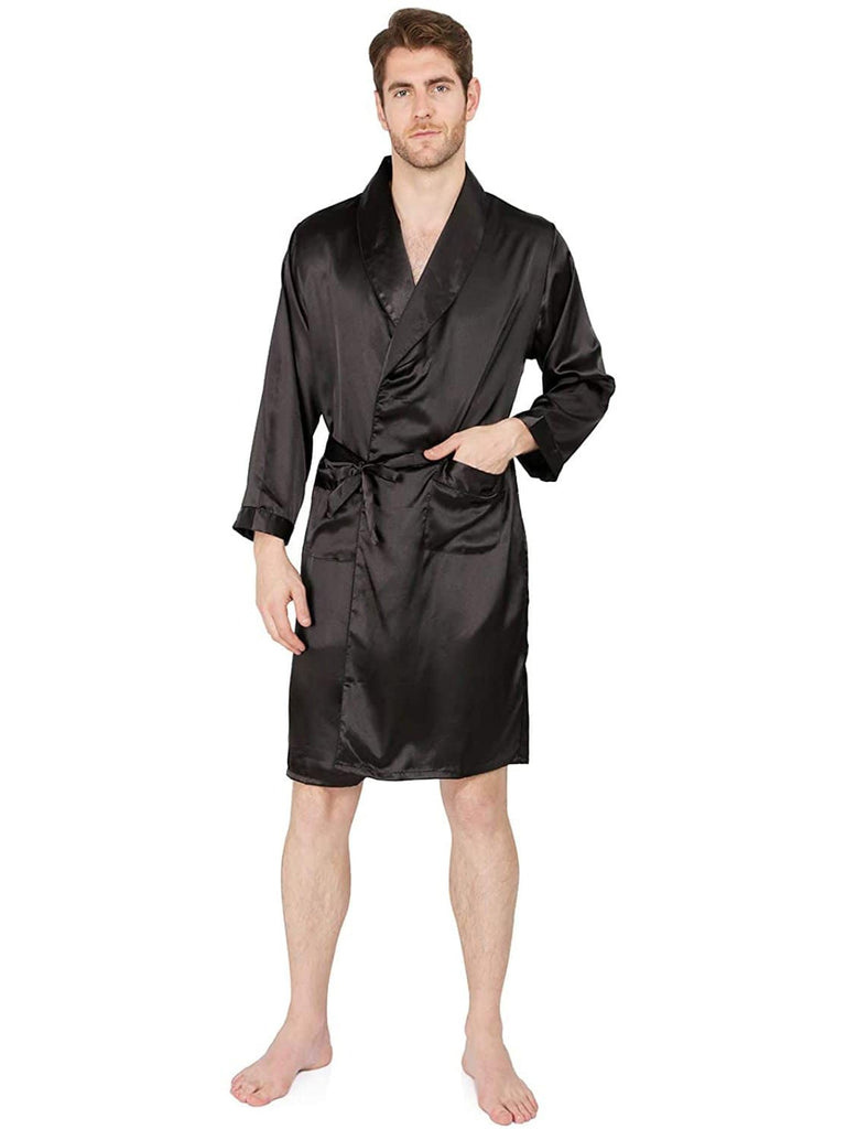 Long Sleeve Silk Bathrobe For Men Summer