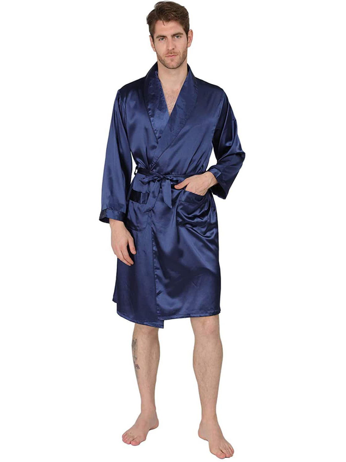 Long Sleeve Silk Bathrobe For Men Summer