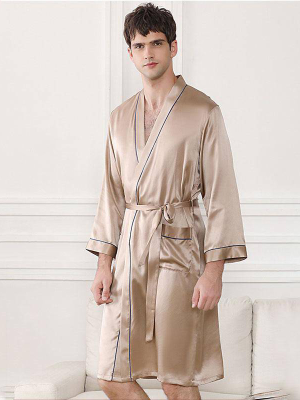 Men's Silk Sleepwear Top Long Sleeves Silk Bathrobe