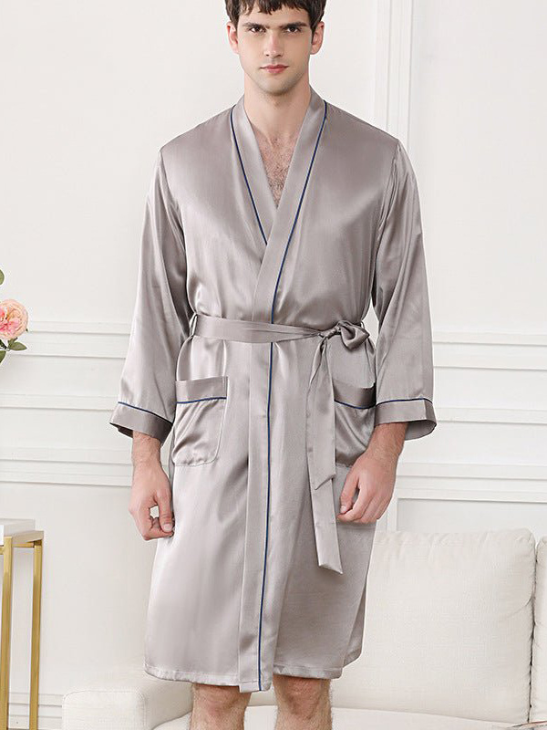 Men's Silk Sleepwear Top Long Sleeves Silk Bathrobe